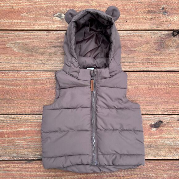 H&M Baby Puffer Vest 6M Brown Bear Hood Unisex Winter Zip Jacket Warm Outerwear - Picture 11 of 11